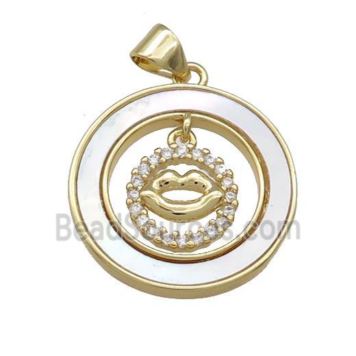 Copper Lips Pendant Pave Shell Zircon Circle 18K Gold Plated