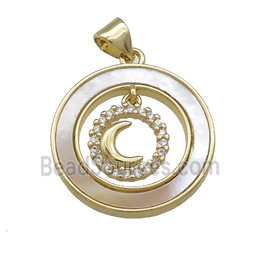 Copper Moon Pendant Pave Shell Zircon Circle 18K Gold Plated