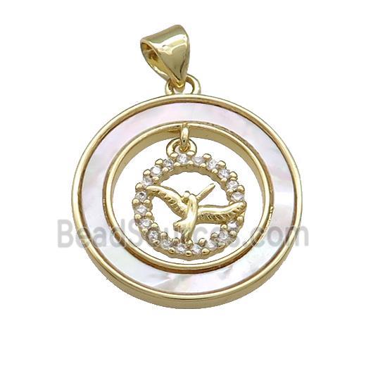 Copper Birds Pendant Pave Shell Zircon Circle 18K Gold Plated