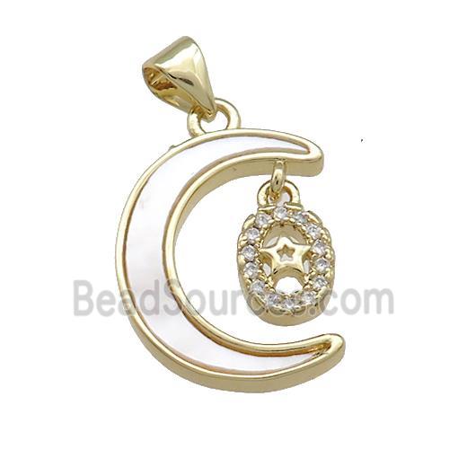 Copper Moon Pendant Pave Shell Zircon Star 18K Gold Plated