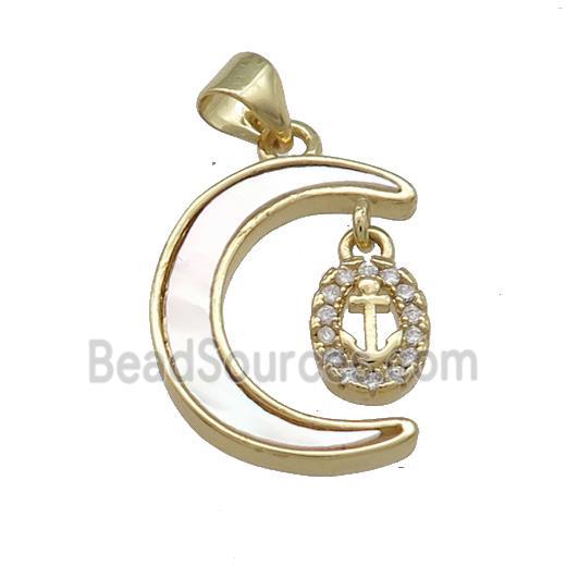 Copper Moon Pendant Pave Shell Zircon Cross 18K Gold Plated