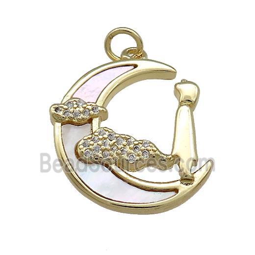 Copper Moon Pendant Pave Shell Zircon Cloud 18K Gold Plated