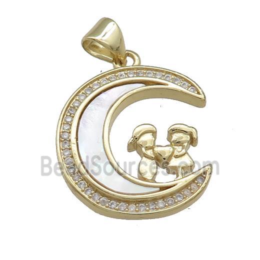 Copper Moon Pendant Pave Shell Zircon Kids 18K Gold Plated