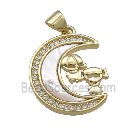 Copper Moon Pendant Pave Shell Zircon Kids 18K Gold Plated