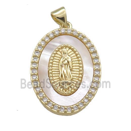 Jesus Charms Copper Oval Pendant Pave Shell Zircon Religious 18K Gold Plated