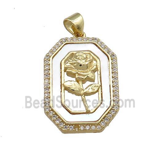 Flower Copper Rectangle Pendant Pave Shell Zircon 18K Gold Plated