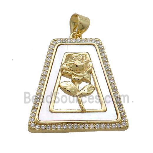 Copper Flower Pendant Pave Shell Zircon Trapeziform 18K Gold Plated