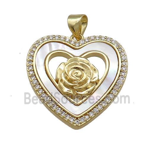 Copper Flower Heart Pendant Pave Shell Zircon 18K Gold Plated