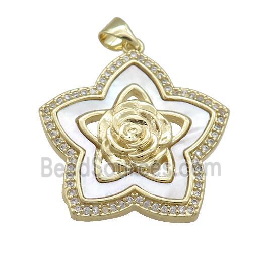 Copper Flower Pendant Pave Shell Zircon 18K Gold Plated