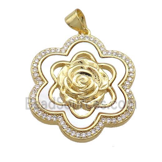 Copper Flower Pendant Pave Shell Zircon 18K Gold Plated