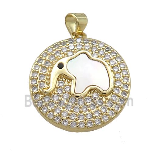 Copper Elephant Pendant Pave Shell Zircon Circle 18K Gold Plated