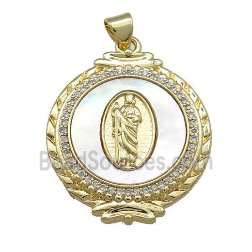 Jesus Charms Copper Circle Pendant Pave Shell Zircon Circle 18K Gold Plated