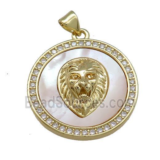 Lion Charms Copper Circle Pendant Pave Shell Zircon Circle 18K Gold Plated