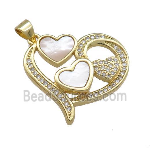 Copper Heart Pendant Pave Shell Zircon 18K Gold Plated