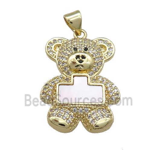 Copper Bear Charms Pendant Pave Shell Zircon 18K Gold Plated