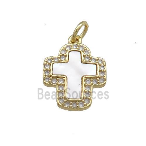 Copper Cross Pendant Pave Shell Zircon 18K Gold Plated