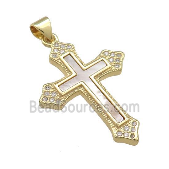 Copper Cross Pendant Pave Shell Zircon Religious 18K Gold Plated