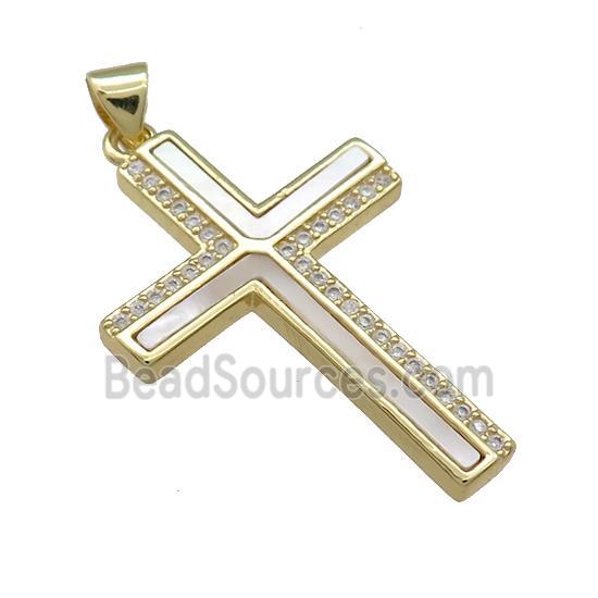 Copper Cross Pendant Pave Shell Zircon 18K Gold Plated