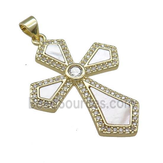 Copper Cross Pendant Pave Shell Zircon 18K Gold Plated