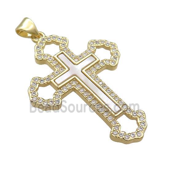 Copper Cross Pendant Pave Shell Zircon 18K Gold Plated