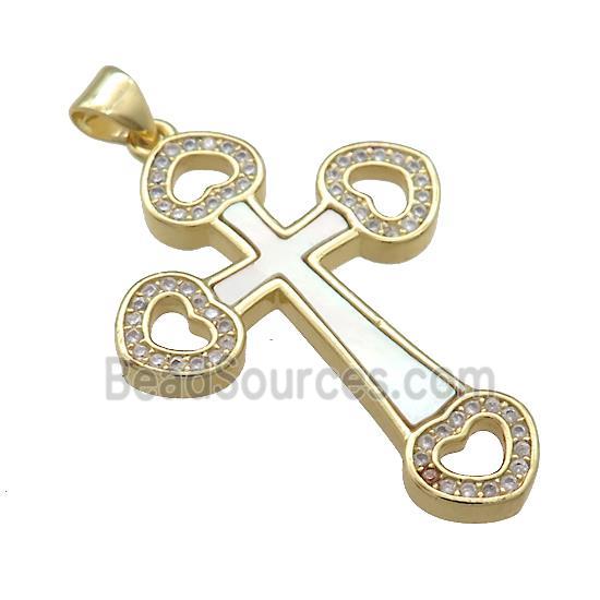 Copper Cross Pendant Pave Shell Zircon 18K Gold Plated