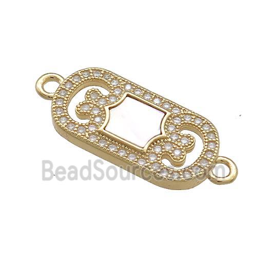 Copper Rectangle Connector Pave Shell Zircon 18K Gold Plated