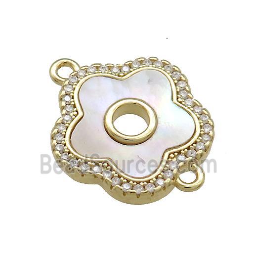 Copper Flower Connector Pave Shell Zircon 18K Gold Plated