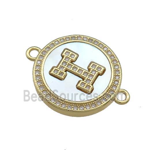 Copper Circle Connector Pave Shell Zircon 18K Gold Plated