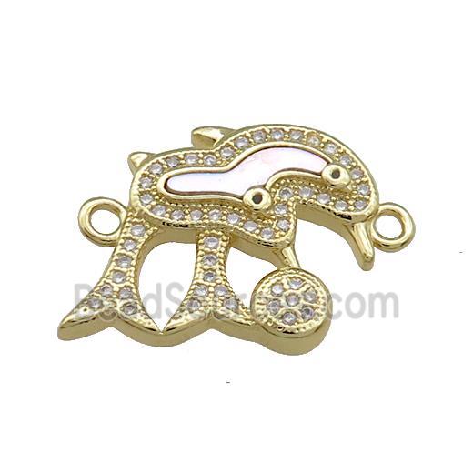 Copper Dolphin Connector Pave Shell Zircon 18K Gold Plated