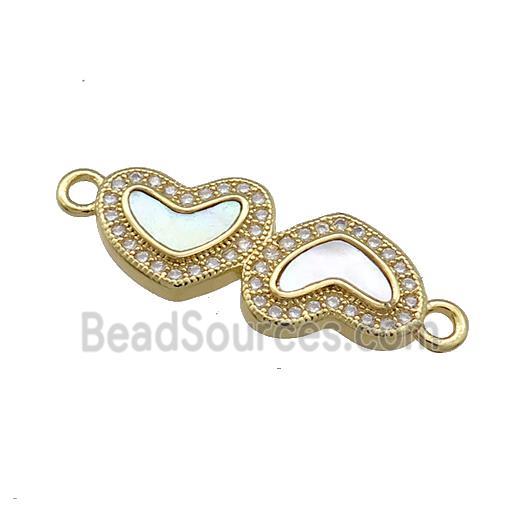 Copper Heart Connector Pave Shell Zircon 18K Gold Plated