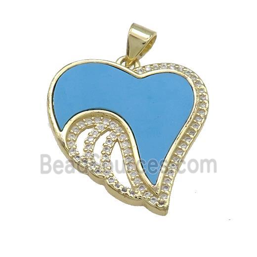 Copper Heart Pendant Pave Blue Shell Zircon 18K Gold Plated