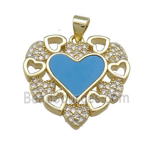 Copper Heart Pendant Pave Blue Shell Zircon 18K Gold Plated