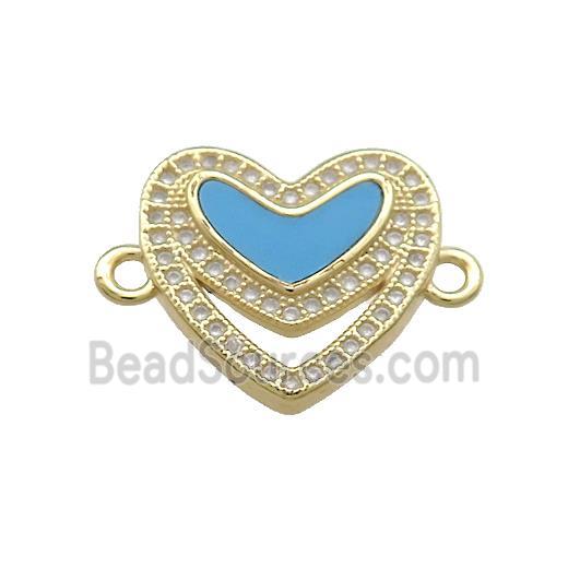 Copper Heart Connector Pave Blue Shell Zircon 18K Gold Plated