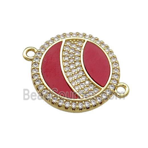 Copper Circle Connector Pave Red Shell Zircon 18K Gold Plated