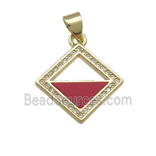 Copper Square Connector Pave Red Shell Zircon 18K Gold Plated