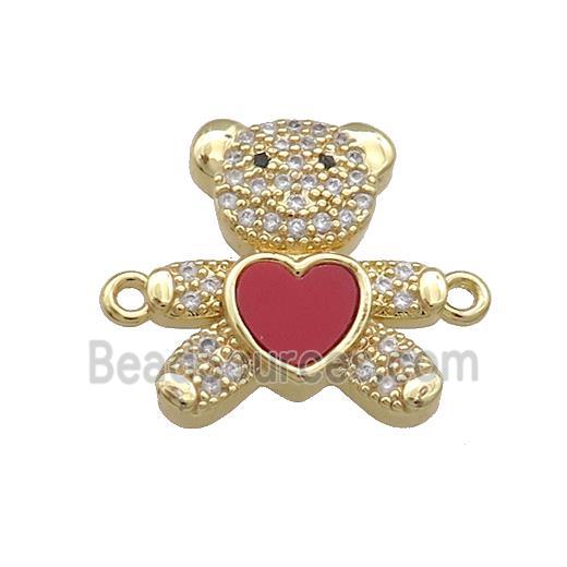 Copper Bear Connector Pave Red Shell Zircon Heart 18K Gold Plated