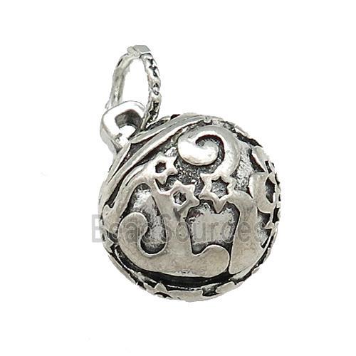 Tibetan Style Copper Round Bell Pendant Antique Silver