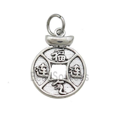 Tibetan Style Copper Circle Pendant Chinese Lucky Yuanbao Antique Silver