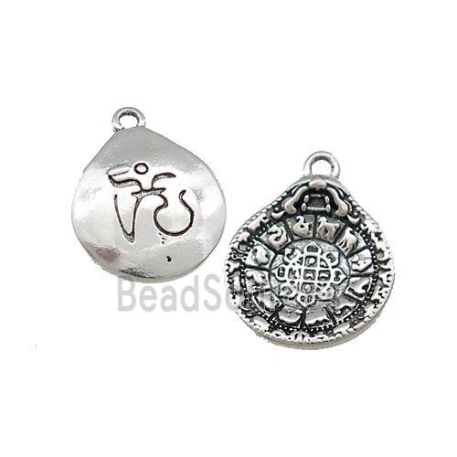 Tibetan Style Copper Circle Pendant Chinese Zodiac Symbols Charms Antique Silver