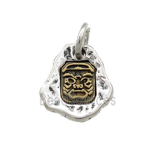 Tibetan Style Copper Slice Pendant Chinese Mythical Beasts Amulet Antique Silver Bronze