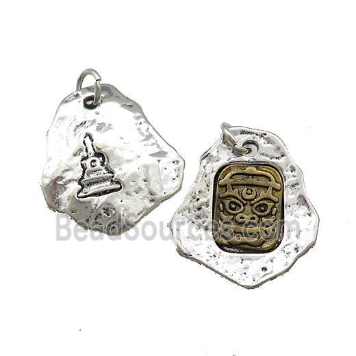 Tibetan Style Copper Slice Pendant Buddhist Totem Antique Silver Bronze