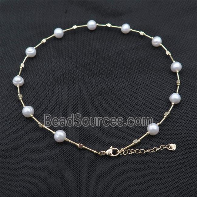 White Pearl Necklace With See Glass Tube