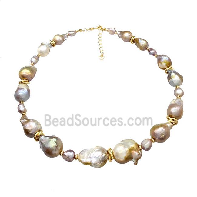 Baroque Style Pearl Necklace Multicolor