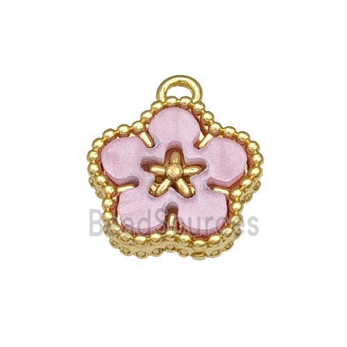 Copper Flower Pendant Pave Pink Resin Gold Plated