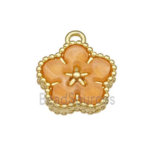 Copper Flower Pendant Pave Resin Gold Plated