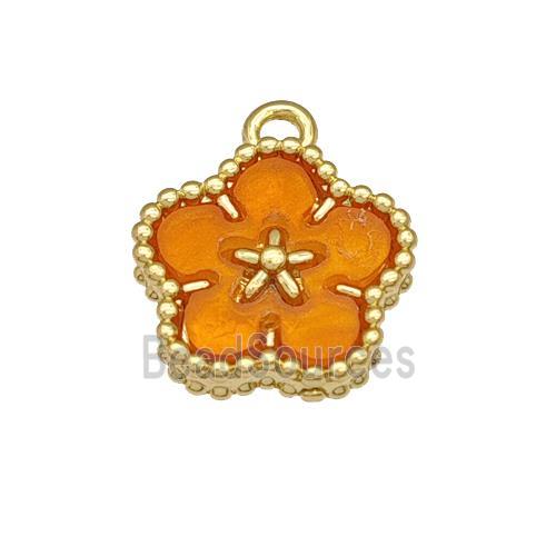 Copper Flower Pendant Pave Resin Gold Plated