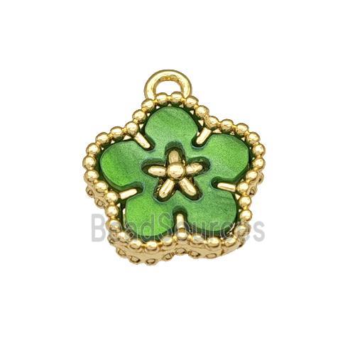 Copper Flower Pendant Pave Green Resin Gold Plated