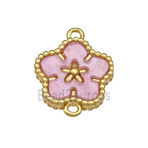 Copper Flower Connector Pave Pink Resin Gold Plated