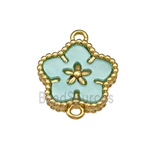 Copper Flower Connector Pave Green Resin Gold Plated