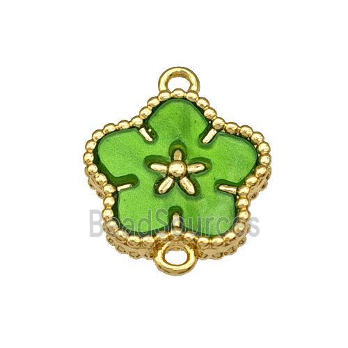 Copper Flower Connector Pave Green Resin Gold Plated